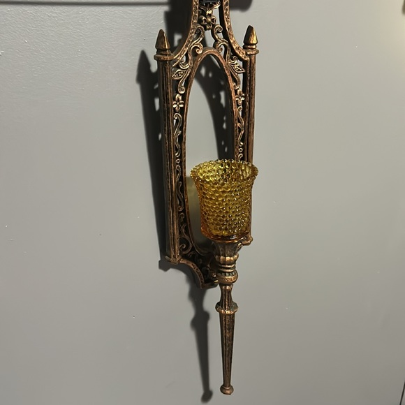 Vintage Dart Coppercraft MCM 70’s wall sconces amber glass votive candle holders - Picture 2 of 15